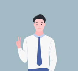 Man is showing victory sign