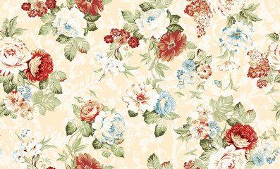 classic wallpaper seamless vintage flower pattern on beige background .  artwork for fabrics, souvenirs, packaging, greeting cards and   scrapbooking decoupage papers - obrazy, fototapety, plakaty