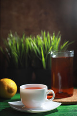 Brewing tea on a wooden table