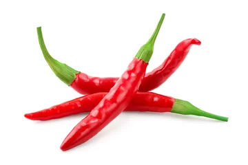 Fotobehang red hot chili peppers isolated on white background © kolesnikovserg