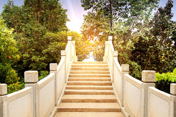 Chinese arch bridge with trees
