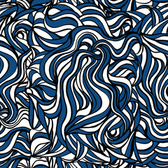 Blue and white wavy abstract lines