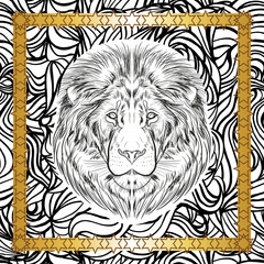 Scarf with a lion head and golden stars