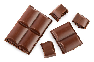 piece of chocolate isolated on white background with clipping path. . Top view. Flat lay.