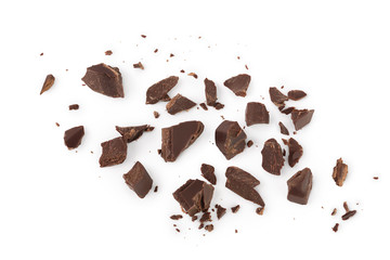 piece of chocolate isolated on white background with clipping path. . Top view. Flat lay.