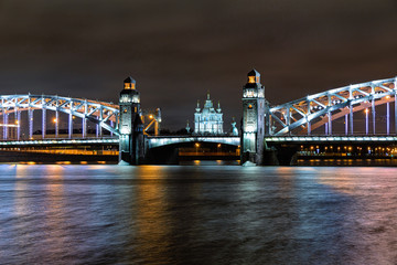 Fototapeta na wymiar Lights of the night city. Bridges of the night city