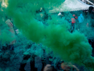 Colorful smoke from a smoke bomb.