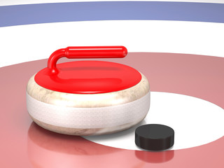 Curling stone and hockey puck (3d illustration).
