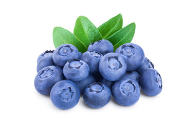 fresh blueberry with leaves isolated on white background closeup