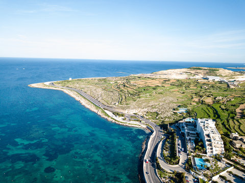 Bugibba buildings from air, Malta