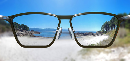 Free, clear and sharp view through corrective glasses - 3d illustration