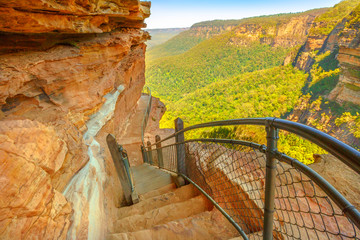 The Giant Stairway, a spectacular trail to Jamison Valley descending more than 800 steps in Blue...