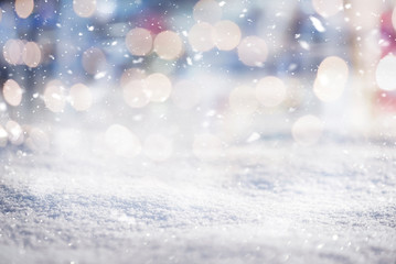Shiny christmas snow With Golden Lights and glitters background.