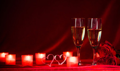 Champagne glasses and candles