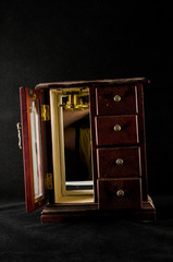 Close-up of jewelry box wardrobe
