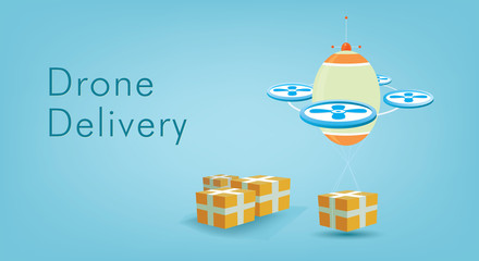Drone delivery isometric concept, Fast delivery, Automated quadcopter flying over map and carrying a package to customer for web template. vector illustrat