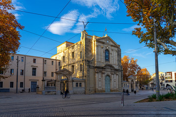 Historic center street in Montpellier, France.