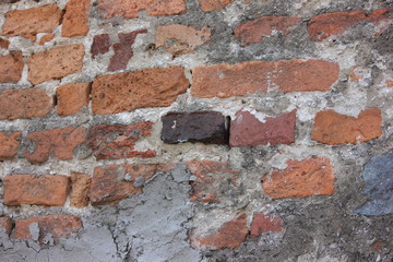 Brickwork of an authentic old castle wall in the city of Mukachevo, Transcarpathia, Ukraine