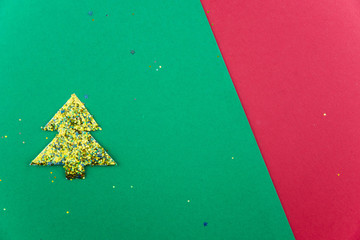Happy new year and Merry Christmas card minimalistic concept. Handmade paper tree cutting design....