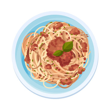 Spaghetti or Capellini Pasta with Meat Gravy Served on Plate Vector  Illustration Stock Vector | Adobe Stock