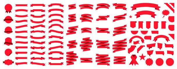 Set of 100 Ribbons. Ribbon elements. Starburst label. Vintage. Modern simple ribbons collection. Vector illustration.