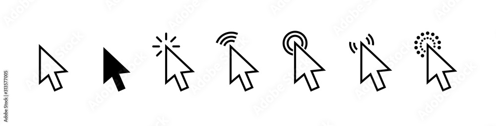Fototapete Computer mouse click cursor gray arrow icons set and loading icons. Cursor icon. Vector illustration. Mouse click cursor collection.