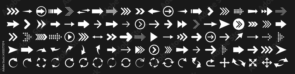 Poster arrows big black set 100 icons. arrow icon. arrow vector collection. arrow. cursor. modern simple ar
