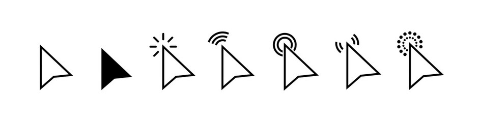 Computer mouse click cursor gray arrow icons set and loading icons. Cursor icon. Vector illustration. Mouse click cursor collection.
