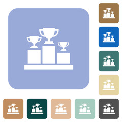 Winner podium with trophy cups rounded square flat icons