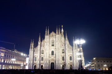 Fototapeta na wymiar Night view of Duomo di Milano (Milan Cathedral) in Milan.