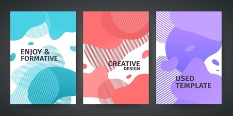 Set of template design of modern cover with a backdrop of an abstract pastel color geometric elements. Layout for flyer, party poster or brochure. Abstract background flowing liquid shapes. Vector.