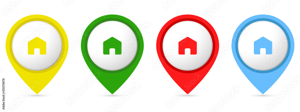 Poster set of bright map pointers. location icons isolated on white background.