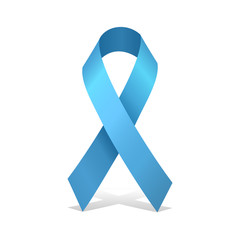 Blue awareness ribbon on white background. Disease symbol