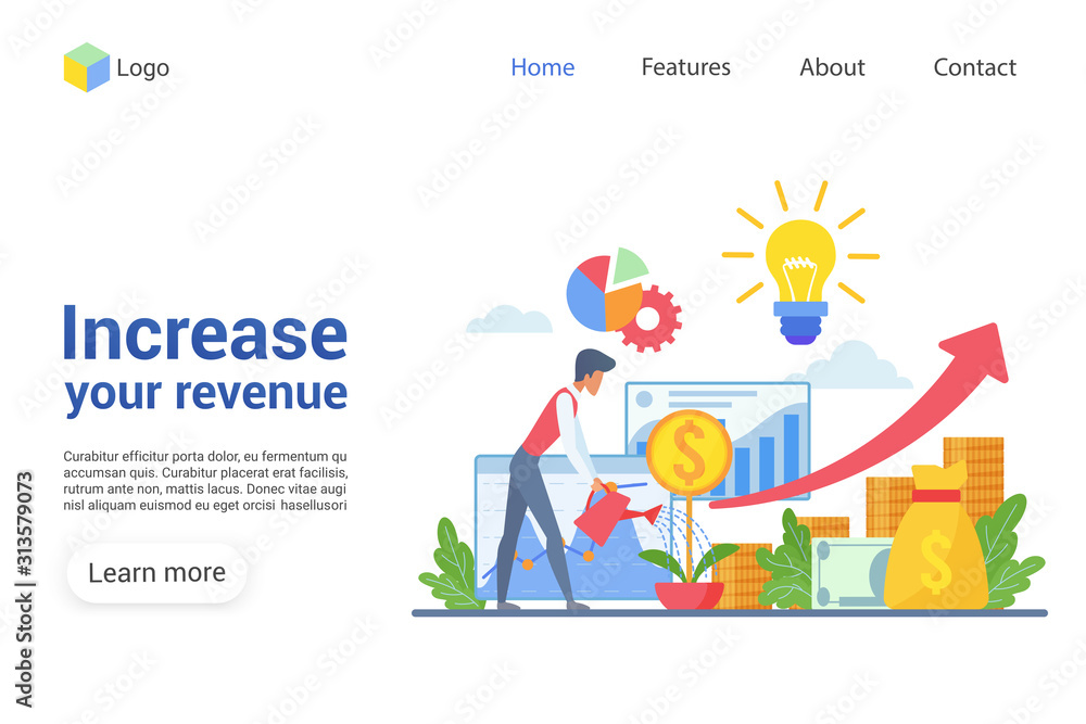 Aufkleber increase your revenue landing page vector template. revenue growth website interface idea with flat 