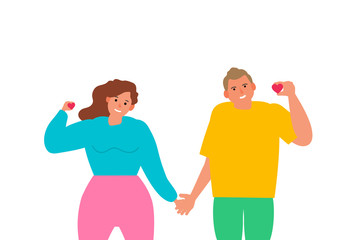 Obraz premium couple man and woman holding small paper hearts valentines day and health care concept