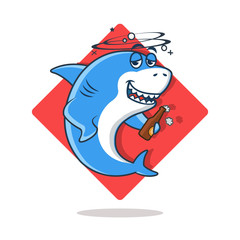 Fototapeta premium Drunken Shark Cartoon Mascot Logo