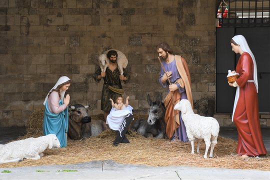 Christmas nativity scene with holy family, Italian typical presepio