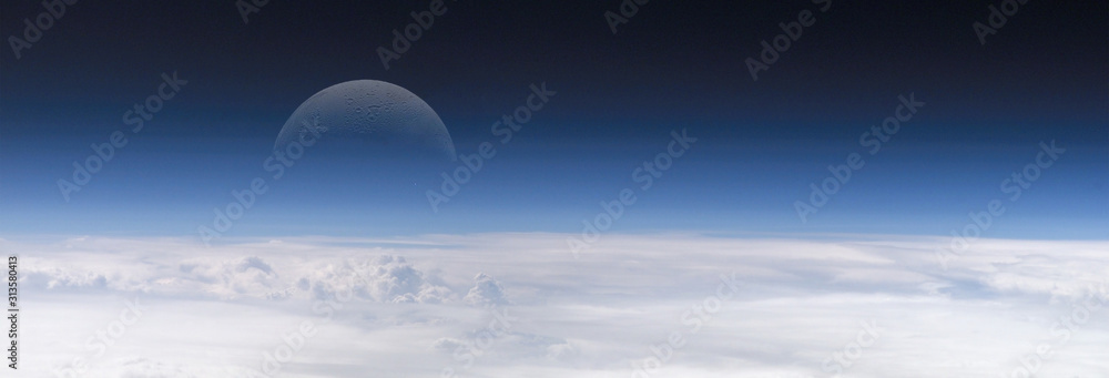 Wall mural moon far away from the earth with clouds on the foreground.some elements of this image furnished by 