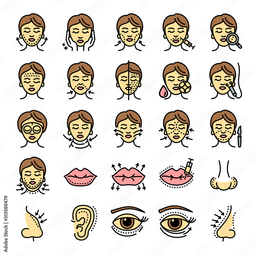 Poster lifting facial icons set. outline set of lifting facial vector icons for web design isolated on whit