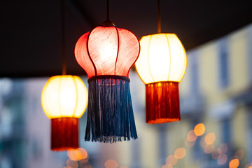 Colorful lamps with street lights.