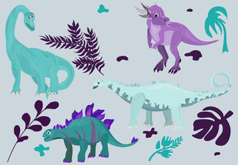 Cutte. Funny cartoon dinosaur icon set vector
