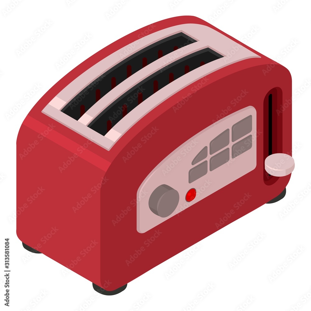 Poster red toaster icon. isometric of red toaster vector icon for web design isolated on white background