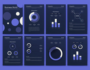 Modern infographic vector elements for business brochures. Use in website, corporate brochure, advertising and marketing. Pie charts, line graphs, bar graphs and timelines.