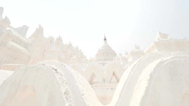 Famous Burmese Hsinbyume Pagoda. Mandalay, Myanmar. 4K Steadycam Slow Motion Footage.