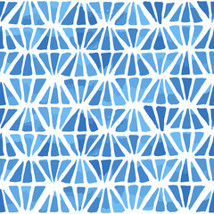 Geometric monochrome background in blue with diamond shaped elements. Seamless vector pattern
