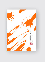 Orange ink brush stroke on white background. Japanese style.