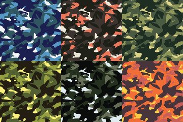  Six military protective camouflage textures of different colors vector