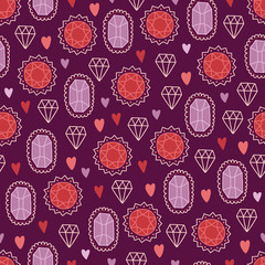 Valentine's Day seamless pattern with diamonds, jewels and hearts