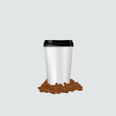 Printvector coffee cup and coffee bean on gray background