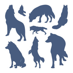 Collection of silhouette Wolfs. Vector logo. wildlife. Wild wolf. Vector illustration.